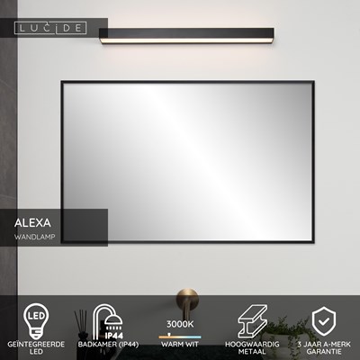 Lucide ALEXA - Wandlamp Badkamer - LED - 1x8W 3000K - IP44 - Zwart